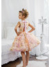 Pink Butterfly Lace Tulle Keyhole Back Flower Girl Dress